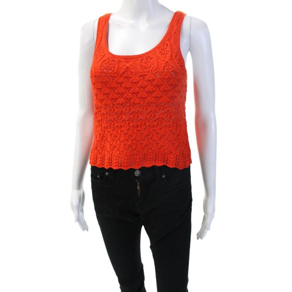 Unsubscribed Women Cropped Tank Orange Cotton Blend Round Neck Size XS